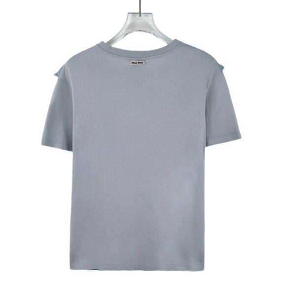 Miu Miu Light Blue Lotus Leaf Lace Cutout Round Neck Short-Sleeve T-Shirt Size S - Picture 8 of 8